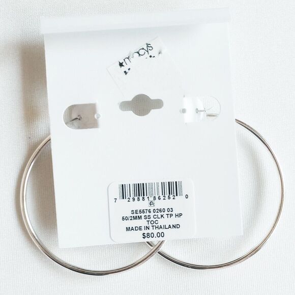 Giani Bernini Sterling Silver Large 2" Polished Tube Hoop Earrings 50mm x 2mm - Picture 3 of 4